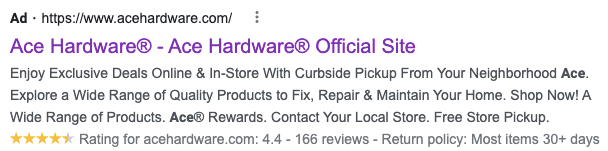 paid search ad for Ace Hardware