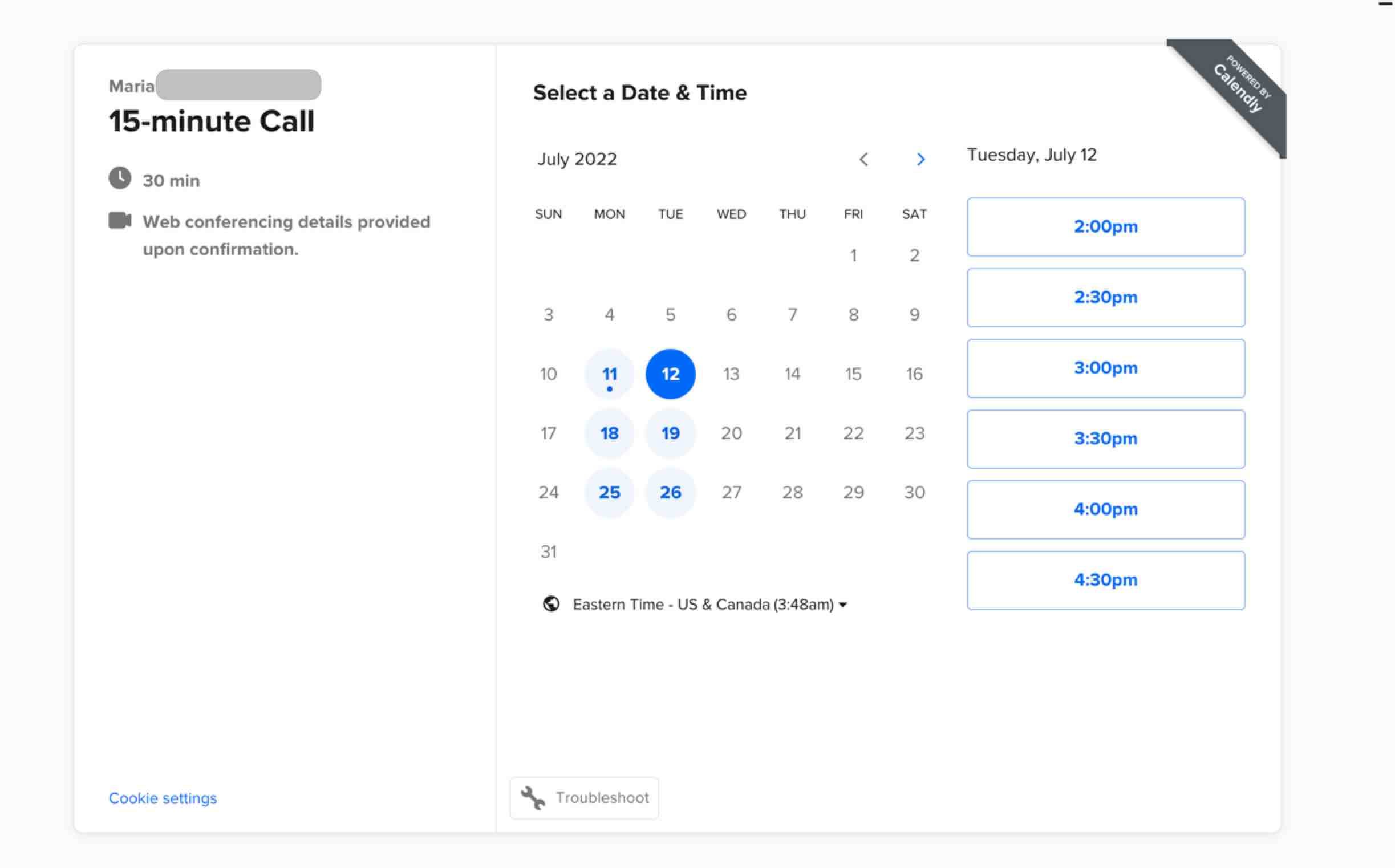 calendly meeting scheduler landing page