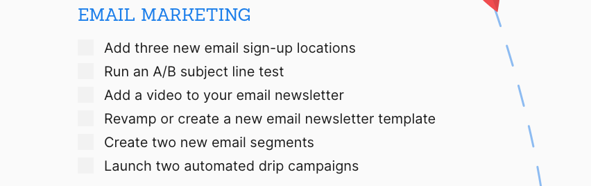 Email marketing bucket list items