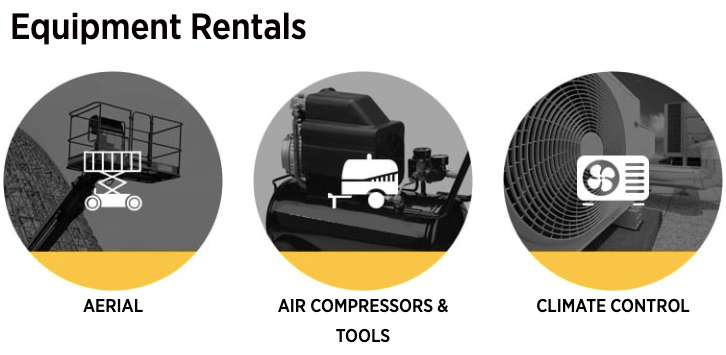 Product categories for equipment rentals