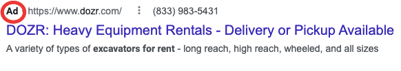 PPC ad for equipment rentals