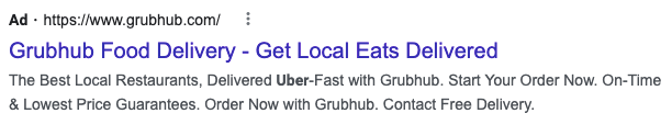 Search ad for Grubhub