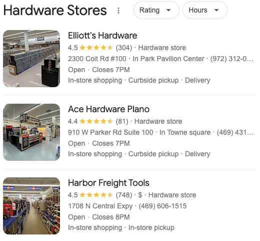 Hardware stores local pack