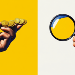 two hands holding coins & a magnifying glass