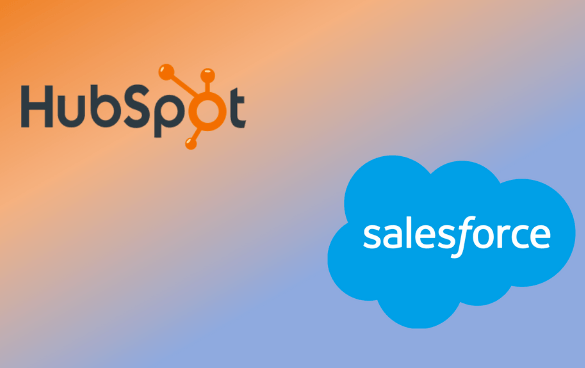 Logos of HubSpot and Salesforce against a gradient background.