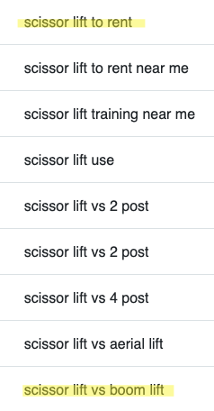 Keywords related to scissor lift