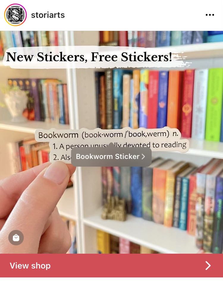 Storiarts shoppable Instagram post featuring stickers