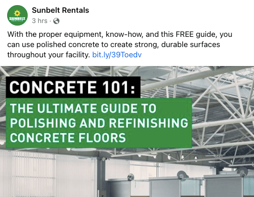 Facebook post from Sunbelt Rentals promoting an online guide