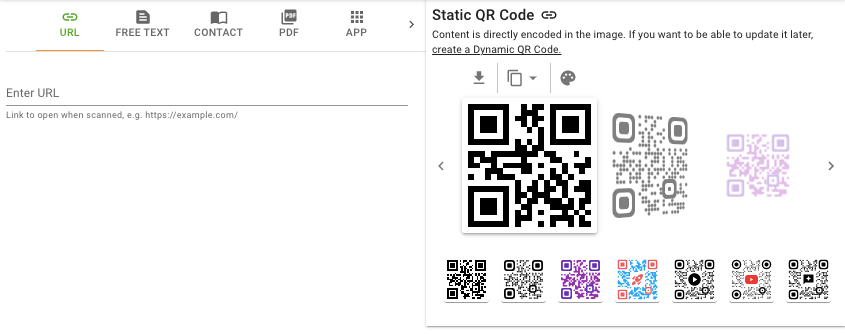 The QR Code Generator interface