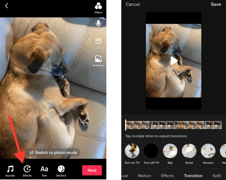 How to add built-in TikTok transitions