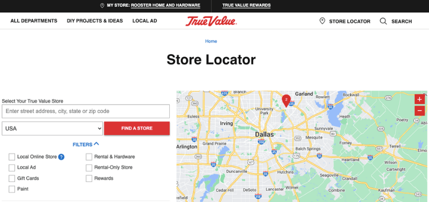 Store locator for True Value Hardware