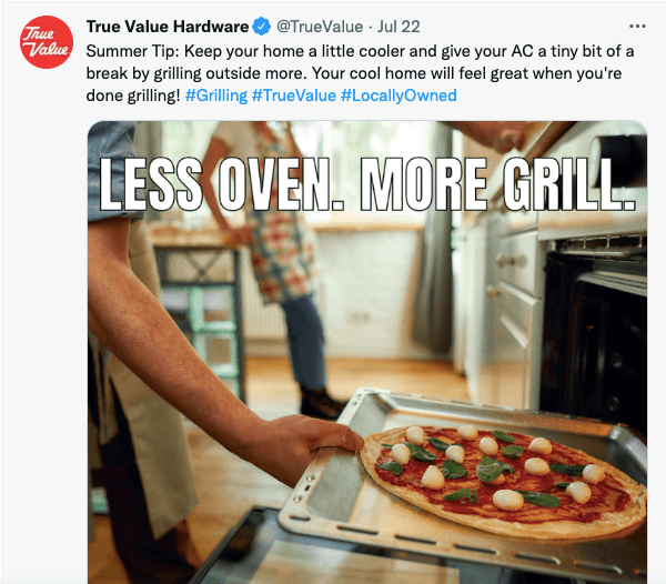 Tweet about grilling from True Value Hardware