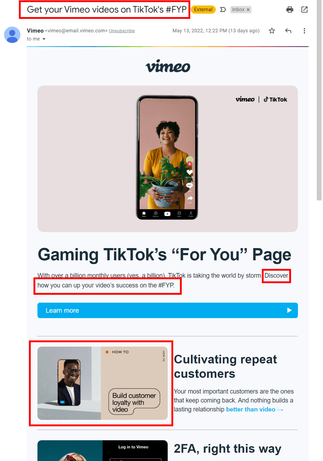 An email from Vimeo about TikTok