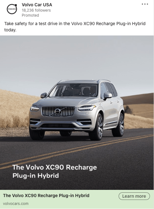 LinkedIn ad for Volvo's cars