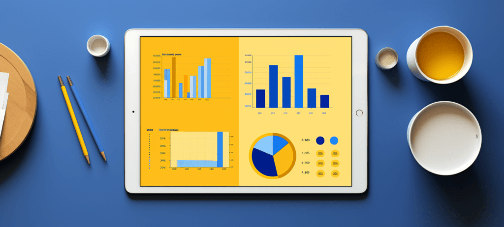 Tablet with graphs of data