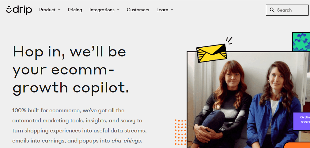 Drip homepage featuring two woman sitting next to each other looking at the camera