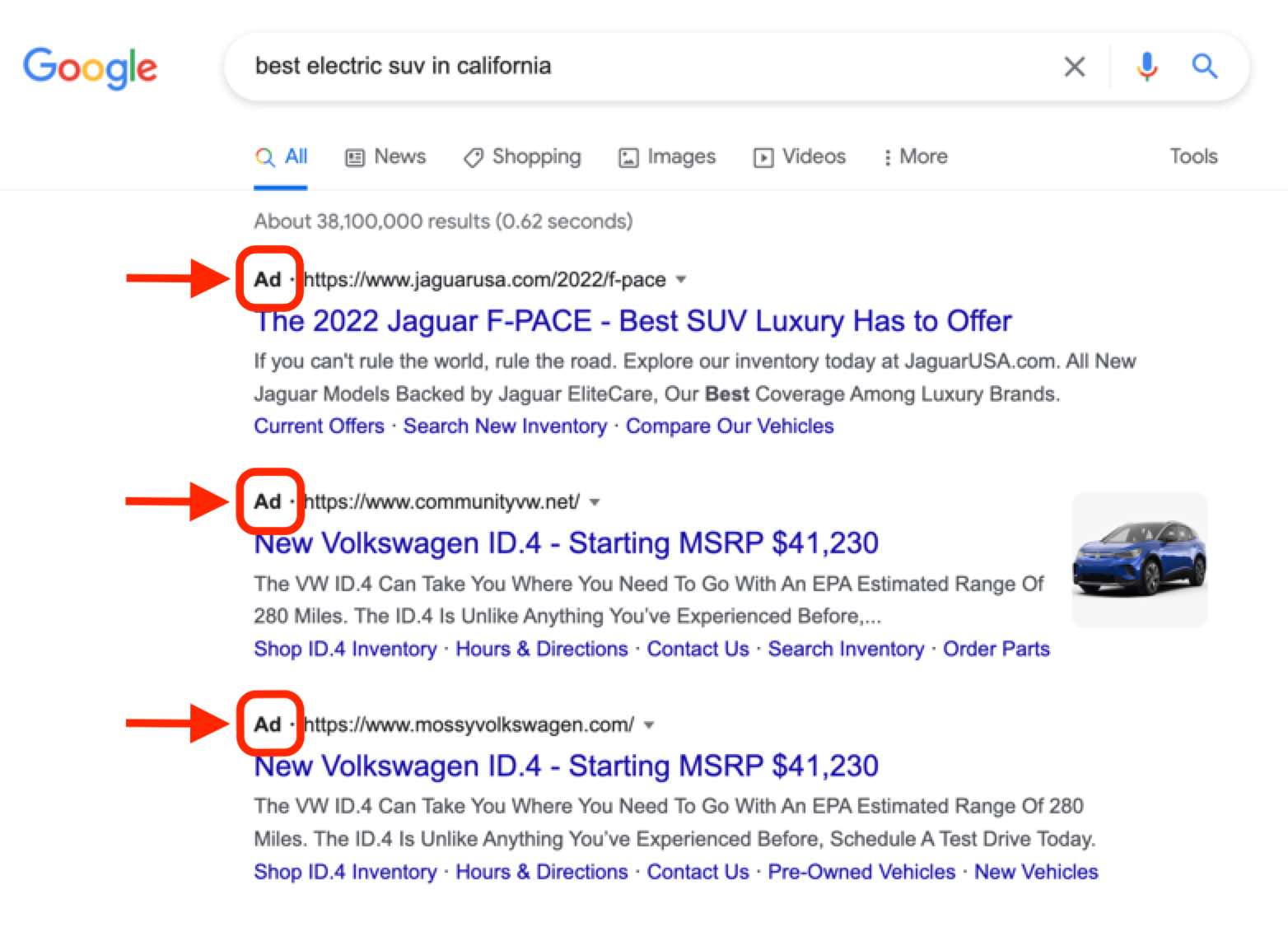 Search Ad Example: Electric SUV in California