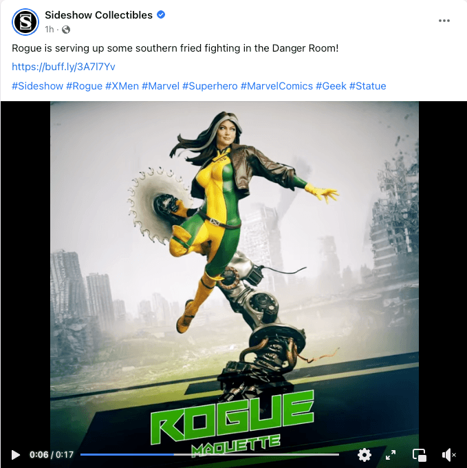 Facebook post from Sideshow about their Rogue statue