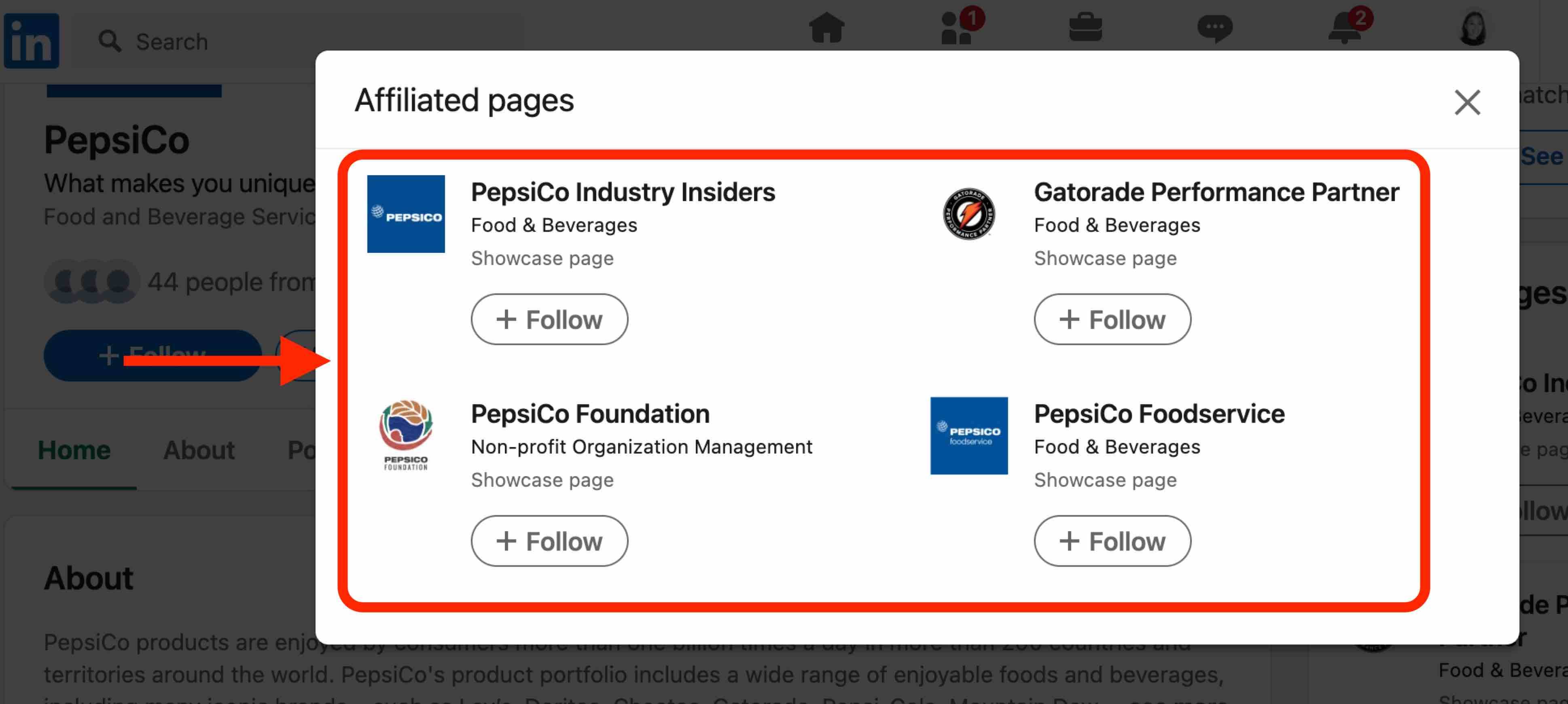 LinkedIn Showcase Pages Example by PepsiCo