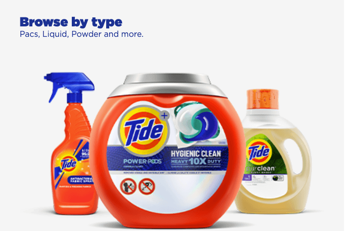 Tide photo featuring Tide Pods, stain spray, and liquid detergent