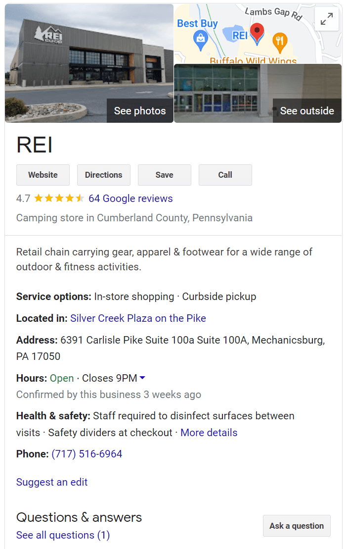 REI Google Listing