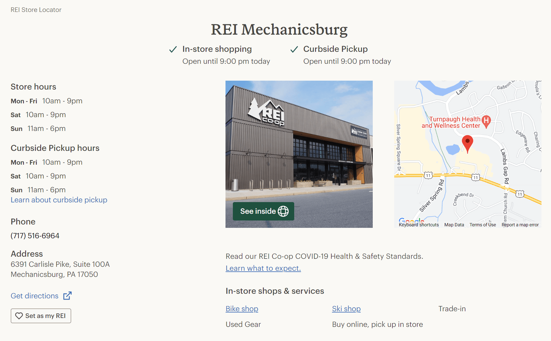 REI location map on website