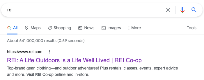 REI organic search result