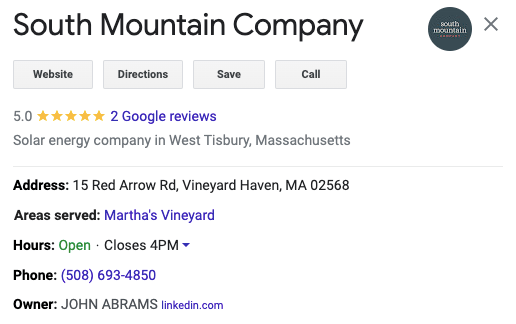 Google Business Profile for South Mountain Company