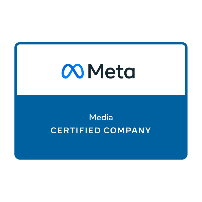 Meta logo with an infinity symbol above 'Media CERTIFIED COMPANY' text on a white background.