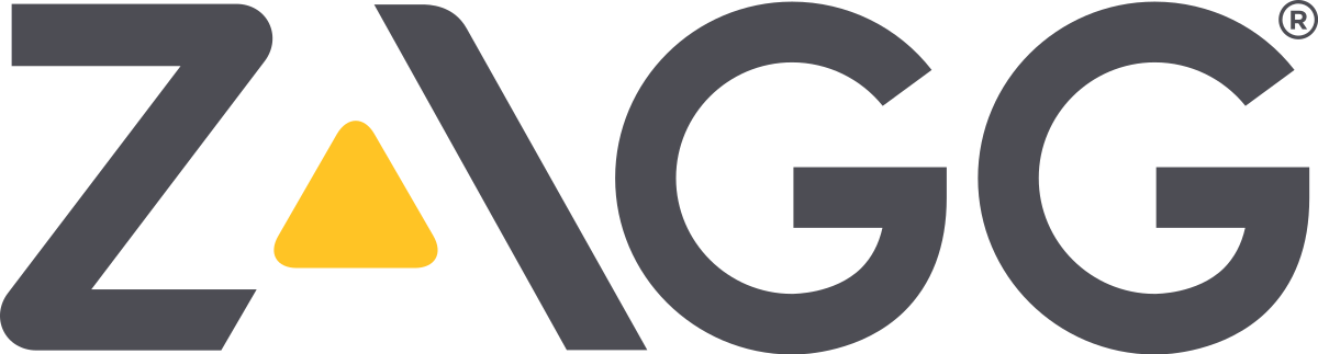 ZAGG logo with a stylized black text and a yellow triangle above the letter 'A'.