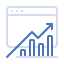 Icon of a browser window with an upward trending graph, representing analytics or website performance.