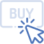 Icon depicting a computer monitor with the word 'BUY' on the screen and a cursor clicking on it.