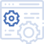 Icon depicting website settings with two gears and a browser window outline.