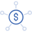 Icon of a centralized network with a central node connected to multiple peripheral nodes.