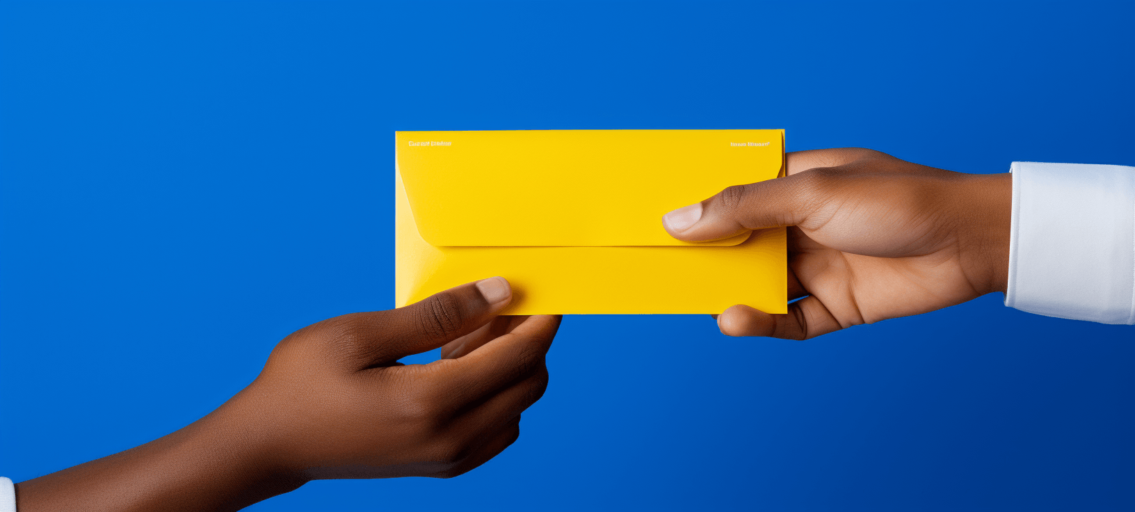 a hand handing an envelope to another hand