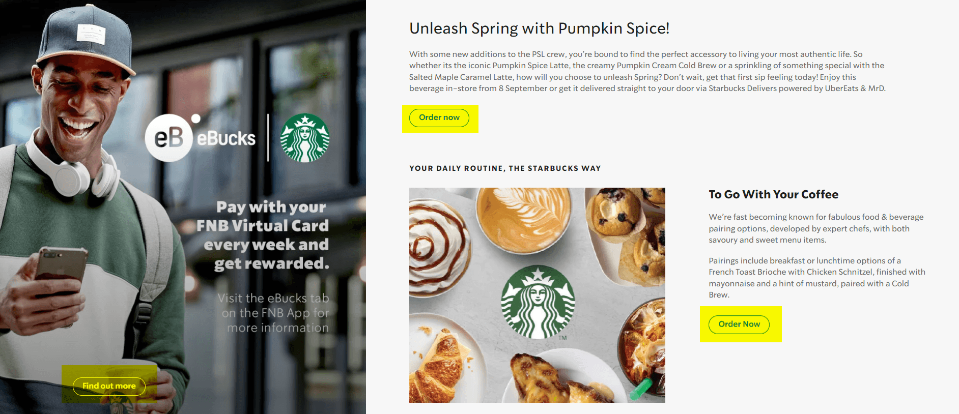 starbucks homepage CTAs screenshots