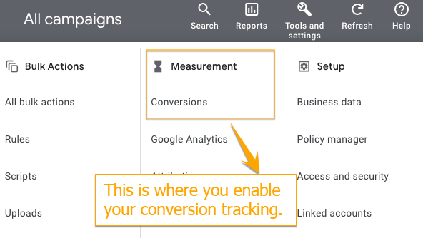 conversion tracking settings example