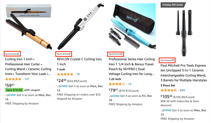 Sponsored product listings for curling iron products