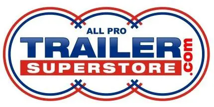 Logo of All Pro Trailer Superstore featuring an oval with blue, red, and white colors, the words 'ALL PRO' at the top, 'TRAILER' in the center, 'SUPERSTORE' at the bottom, and the website 'TRAILERSUPERSTORE.COM' below.