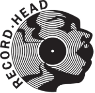 A stylized vinyl record with the words 'RECORD HEAD' written across the center in a circular fashion.