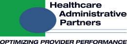 Logo of Healthcare Administrative Partners with a blue and green circle design next to the text, which reads 'Optimizing Provider Performance' underneath the company name.