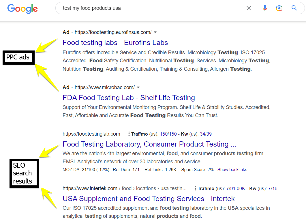 organic search results example