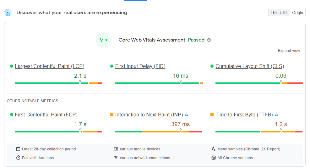 PageSpeed Insights web vitals