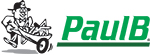 Logo of PaulB featuring a cartoon of a man wearing a cap and glasses, riding a four-wheeled cart with a large gear and the text 'PaulB'.