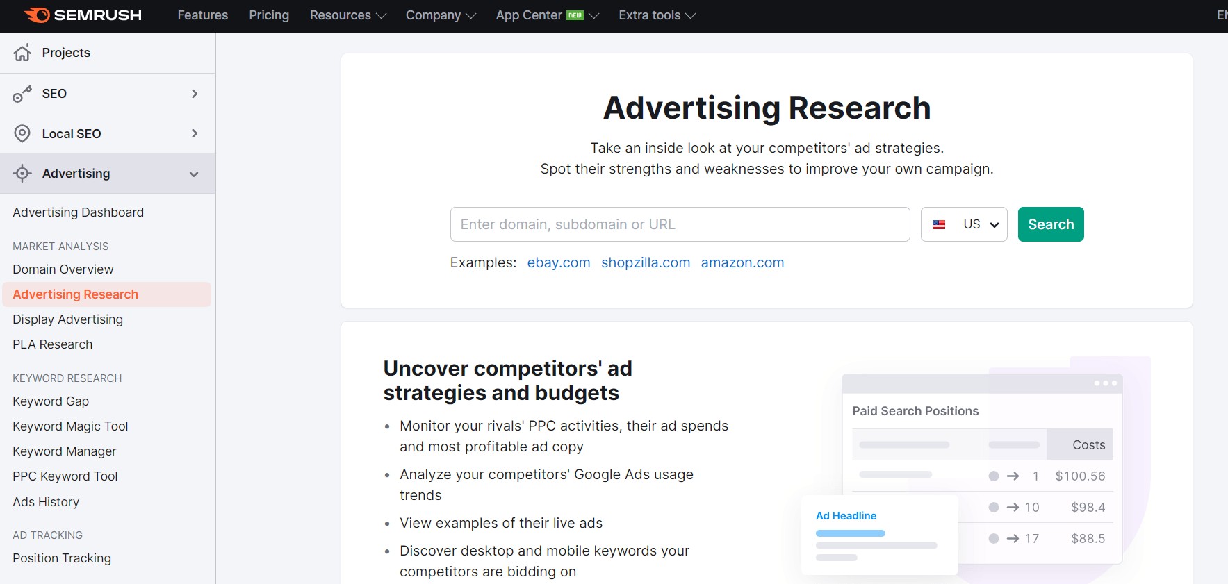 semrush ppc testing tool screenshot