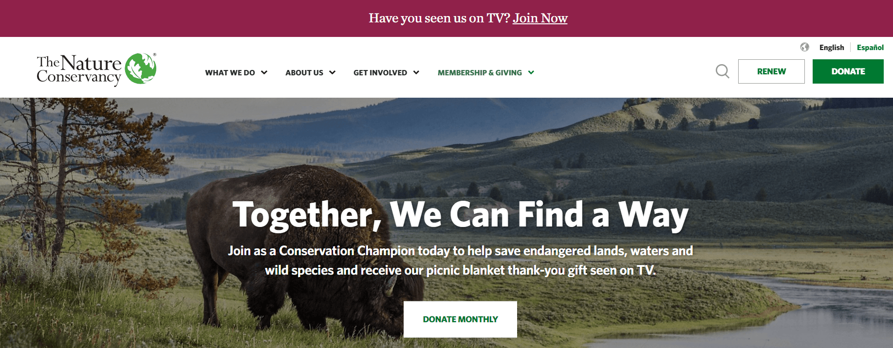 The nature conservancy homepage screenshot