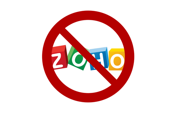 A red prohibition sign, a circle with a diagonal line, over the colorful letters 'Z', 'O', 'O', and 'M'.