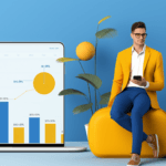 Man in a suit sitting on a chair with a chart off to the side