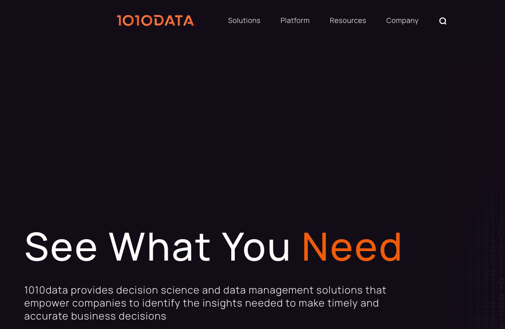 Homepage for 1010 data management software