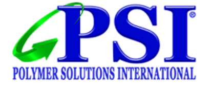 Logo of Polymer Solutions International featuring the acronym 'PSI' in blue with a green arrow forming the 'P' and the number '4' above it, accompanied by the company name in blue text.